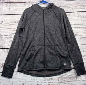 RBX Womens Fleece Lined Full Zip Hoodie M Charcoal Gray Space Dye Thumbholes